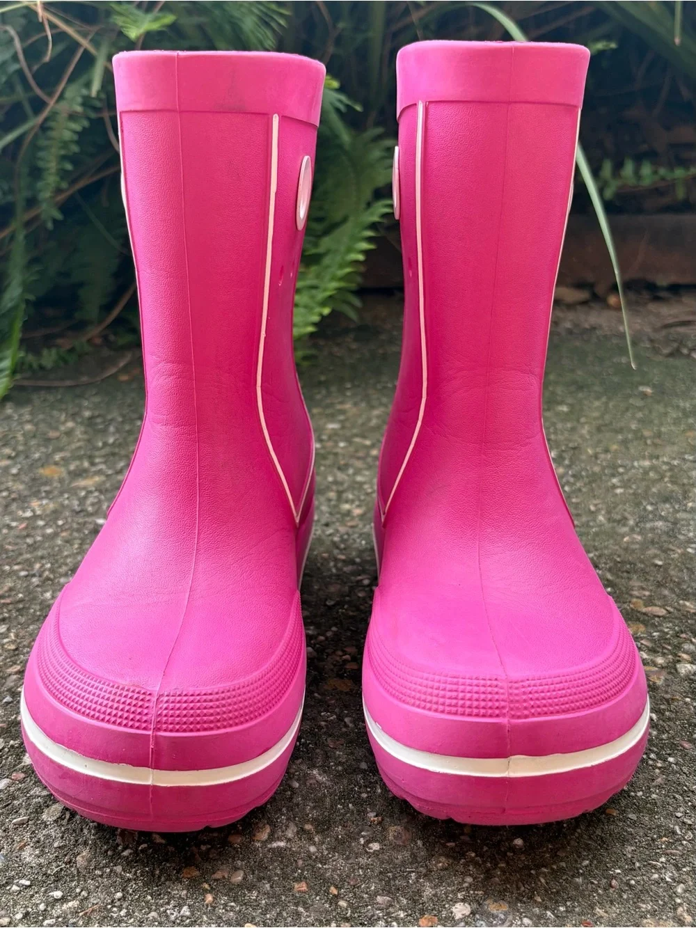 Crocs Jaunt Youth Girls Sz 3 Pink Rain Boots Mud Puddle Pull On Waterproof